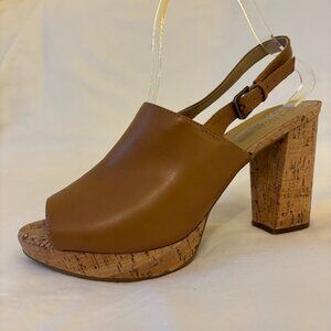 Naturalizer Kaisley Tan Cork Platform Mule with Block Heel & Peep Toe Size 8.5M